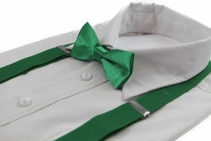 Boys Green Matching Bow Tie + Suspender Set Kids Unisex Dress Up Wedding Formal - Picture 1 of 12