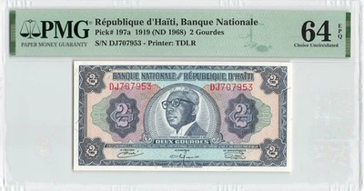 HAITI 2 Gourdes 1968, P-197a, TDLR Print, PMG 64 EPQ Choice UNC, Scarce Type - Image 1 of 2