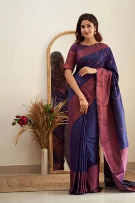 Women Designer Soft Lichi Silk Saree With Blouse Bollywood Bridal Party Wear - Image 1 of 4