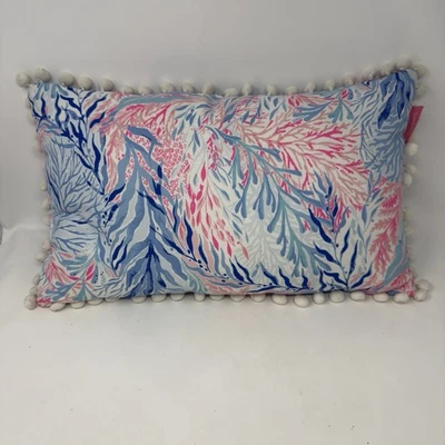 Lilly Pulitzer Pom Pom Throw Pillow Mermaid Indoor/Outdoor Coastal 12 x 20 Toss - Image 1 of 4