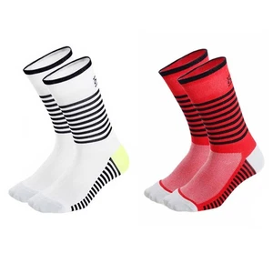 2Pairs Road Cycling Socks Bicycle Riding Bike Sport Ankle Socks White Red XC MTB - Picture 1 of 9