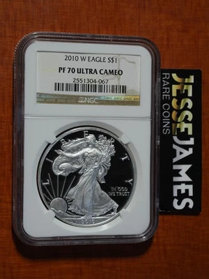 2010 W PROOF SILVER EAGLE NGC PF70 ULTRA CAMEO CLASSIC BROWN LABEL - Image 1 of 2