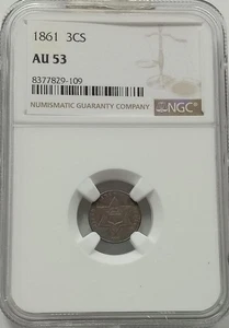 1861 3C Three Cent Silver Trime NGC AU 53 - Picture 1 of 1