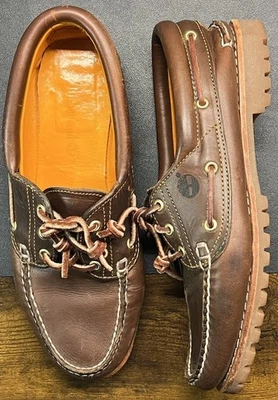 Timberland Marrón Heritage Cuero 3 Ojos Tacos Cosido a Mano Clásico Barco Zapatos Para Hombres 10 Foto 1 de 4