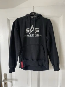 Sudadera con capucha Alpha Industries, talla M negra con logotipo - Imagen 1 de 4