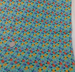 1 Yd Turquoise Floral Feedsack Print w/Yellow/Red/Blue Flowers for Quilts, Craft - Picture 1 of 3
