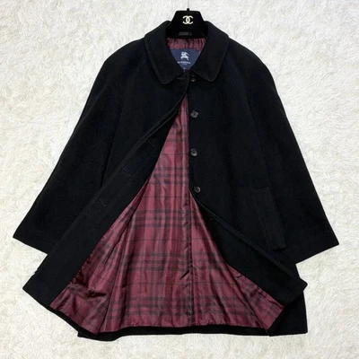 Burberry London Angora Wool Balmacaan Coat Long Black Red Nova Check Size 15 - Image 1 of 4
