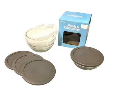 4 cuencos de vidrio transparente duraderos para almacenamiento de alimentos 9 OZ tapas herméticas aptos para microondas Foto 1 de 4