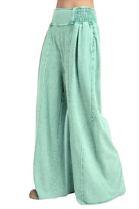 Easel Womens Mineral Washed Terry Knit Wide Sweatpants Pants - Picture 1 of 5