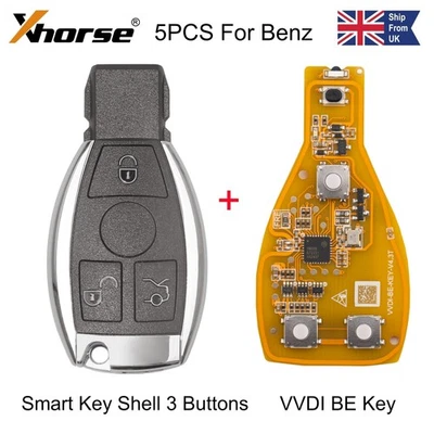 5x Xhorse VVDI MB BE Key Pro + For Mercedes Benz Smart Key Shell 3 Buttons