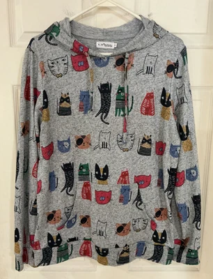 L.A Soul 新奇猫印花连帽运动衫女式灰色中号 — 第 1/3 张图片