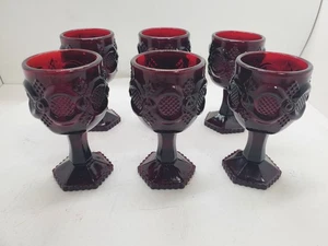 Lot Of 6 Vintage Avon Ruby Red Cape Cod 4 Oz. 4-1/2” Wine Glasses Goblets - Picture 1 of 8