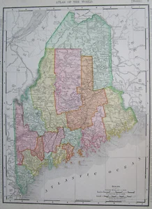 1898 MAINE or NEW HAMPSHIRE Map ME Map Art Print Decor NH. Railroads, Railways - Picture 1 of 12