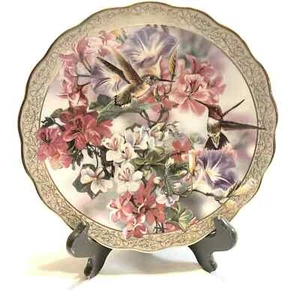 Whispering Wings MORNING GLORY Plate #1 First Issue Hummingbird Floral Flowers - Foto 1 di 7