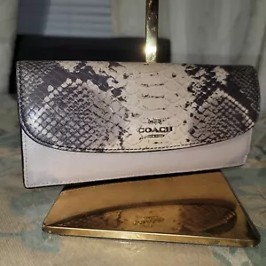 COACH Snake Animal Print Leather Wallet Multi Color Beige Python Card Slots-read - Picture 1 of 19