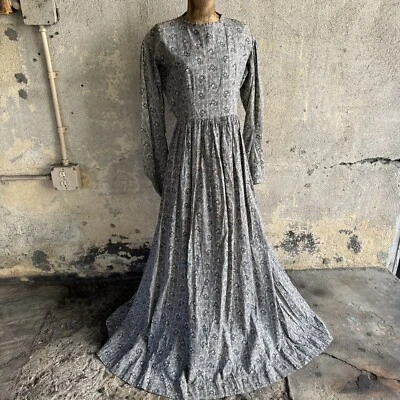 Antique Victorian Black & White Floral Printed Calico Dress Prairie  Vintage - Image 1 of 4