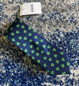 NEW J.CREW Green Navy Blue St Patrick's Day Clovers Slim Narrow Silk Necktie - Picture 1 of 4