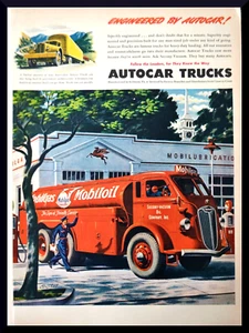 1945 AUTOCAR Truck MOBILGAS Mobiloil Retro Service Station VINTAGE AD WWII era - Bild 1 von 1