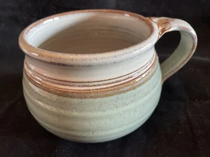 Hand Thrown Studio Art Pottery Teal  Drip Glaze Coffee Mug/Soup Cup Signed - Picture 1 of 10