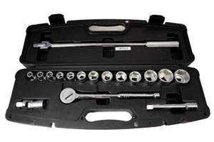 Husky 18pc 1/2" Dr SAE/AF 12pt Double Hex Socket Set 17" Flex Handle Ratchet Bar - Picture 1 of 9