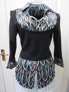 Jane Norman 90s Vintage Top Black Satin 60s 70s Look Hipster Geometric Collar - Picture 1 of 4