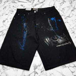 Men's Miskeen Jet Black | Blue | Grey Hand Painted Denim Shorts NWT - Picture 1 of 4