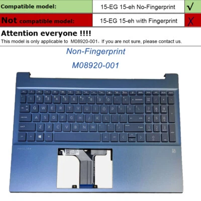 Nuevo reposamanos para HP Pavilion 15-eg 15-eh con teclado retroiluminado azul M08920-001 EE. UU. Foto 1 de 4