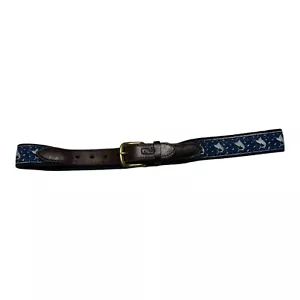 Vineyard Vines Canvas Club Belt Swordfish Pattern Size 30 Solid Brass Buckle - Imagen 1 de 14