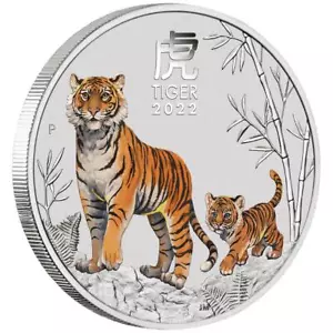 Silbermünze Jahr des Tigers (3.) Lunar III. 2022 Australien - 1/2 Oz ST in Farbe - Bild 1 von 3