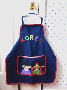 Vtg Womens colorful Korean Apron Cooking Hanbok Blue Jean Kitchen Souvenir Denim - Picture 1 of 8
