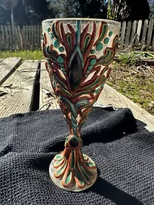 Hand Crafted Chalice/ Wine Glass Hand Painted On Clay With 3 Gemstones - Picture 1 of 2