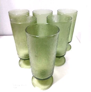 Brockway Icelandic Pedestal Tumblers Green Glass 16 oz Set of Six (6) - Picture 1 of 6