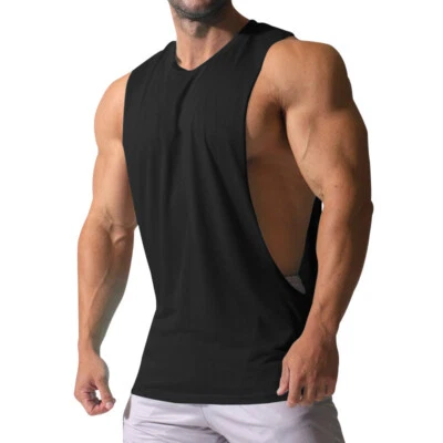 Hombres Sin Mangas Muscular Tanga Camiseta sin Mangas Corte Abierto Gimnasio Entrenamiento Culturismo Chaleco Foto 1 de 4