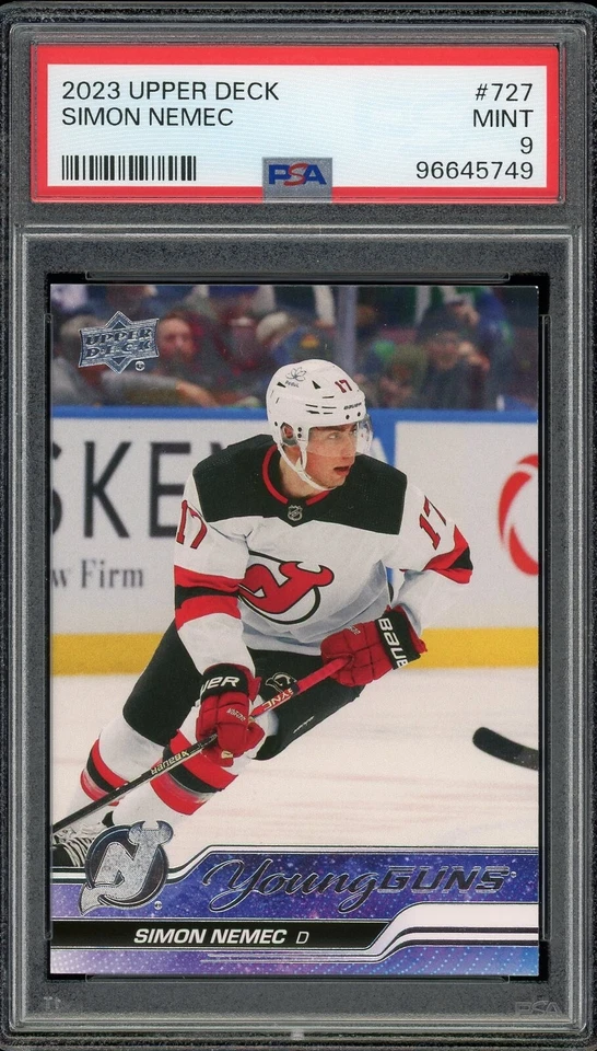 2023-24 Upper Deck Extended Series Young Guns #727 Simon Nemec RC PSA 9 Devils - Image 1 of 2