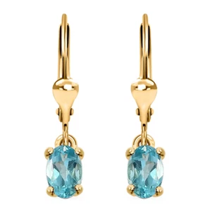 Lever Back Earrings Natural Paraiba Apatite Yellow Gold Over Sterling Silver - Picture 1 of 5