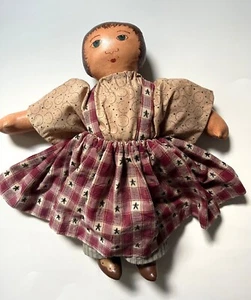 Vintage Linen Fabric Rag Doll With Oil Painted Face Tall Wonderful - Picture 1 of 9