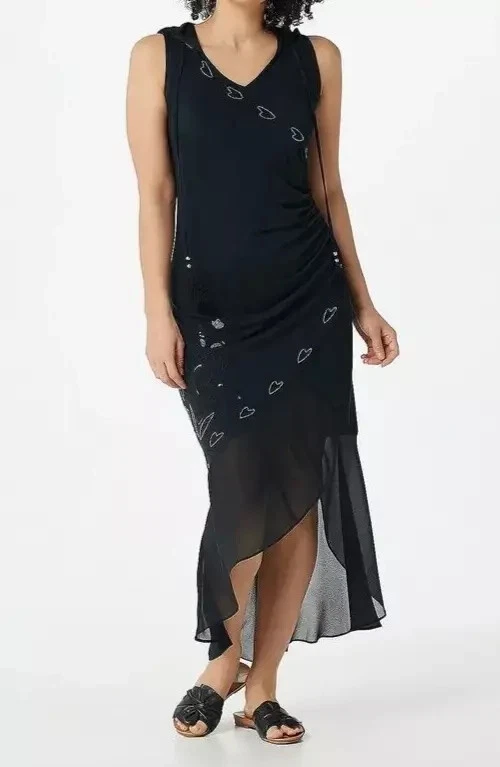 Vestido maxi de malha Haute Hippie Tribe com capuz-preto-5X-NOVO-A394224 - Imagem 1 de 1