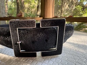 VTG 80s Avignon Corset Belt Women Medium Black Leather Chunky Silver Buckle USA - Picture 1 of 15