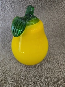 Hand Blown Murano-Style Art Glass Yellow Pear Fruit Decor - Picture 1 of 6