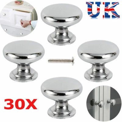 8/16/30 Pcs Chrome Round Door Knobs Drawer Wardrobe Kitchen Cupboard Handles UK - Image 1 of 4