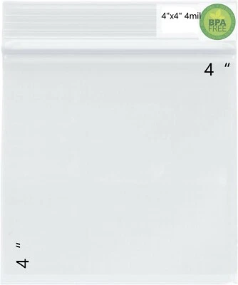Clear 4"x4" 4 Mil Heavy Duty Reclosable Zip Plastic Lock Poly Bags Jewelry - Image 1 of 4