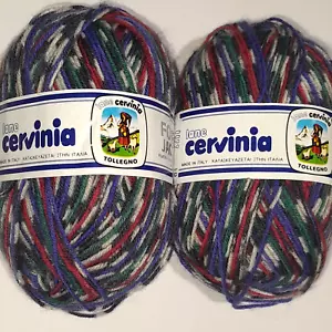 Lane Cervinia Sock Yarn #10 Variegated Self Striping 50 gram Skein Lot of 2 - Picture 1 of 5