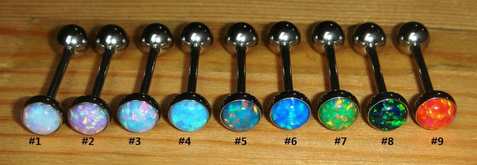 1pc VARIETY OPAL STONE TONGUE BARBELL RING 14G 5/8" (16MM) Chose in 9 Colors - Image 1 of 1