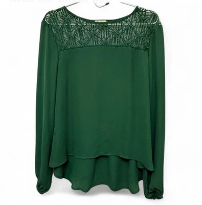 LILY WHITE DARK GREEN BLOUSE WITH LACE DETAIL, SIZE L, CHEST 42 IN, LENGTH 21.5 - Image 1 of 2
