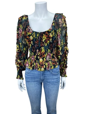 Top Cleobella Para Mujer Esme Floral Arrugado Volantes Calado Negro Multi Talla M Foto 1 de 4