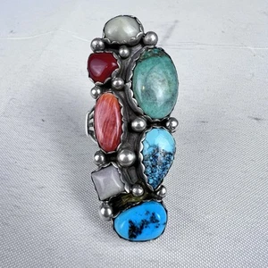 Anillo Navajo de Plata de Ley y Turquesa/Etc, Talla 9, 17g Sin Marca Raro - Imagen 1 de 12