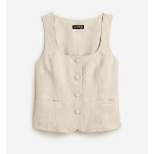 J.Crew Scoopneck Linen Vest Tailored Classic Front Cropped Flax Beige US 0 NWT - Picture 1 of 10