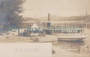 Schroon Lake NY - STEAMER EVELYN AT DOCK - RPPC Postcard Adirondacks - Picture 1 of 2