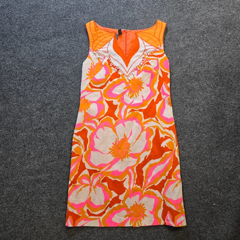 Vestido Muse Para Mujer Talla 10 Naranja Floral Retro Deco Hawaii Aloha Funda Informal Foto 1 de 4