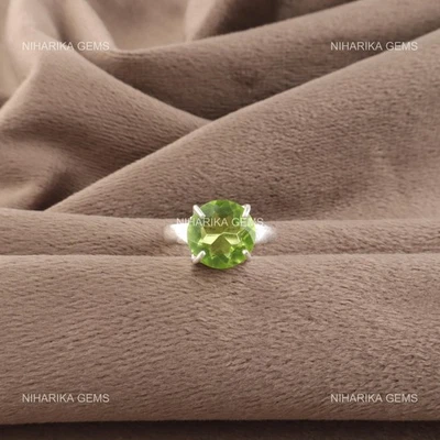 Round Peridot Stone Sterling Silver Promise Halloween New Solitaire Ring Jewelry - Image 1 of 4
